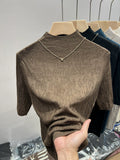 Women's Mock Neck Cropped Sweater Knit Pullover Top for Fall Winter Spring Travel Office Everyday Date Night