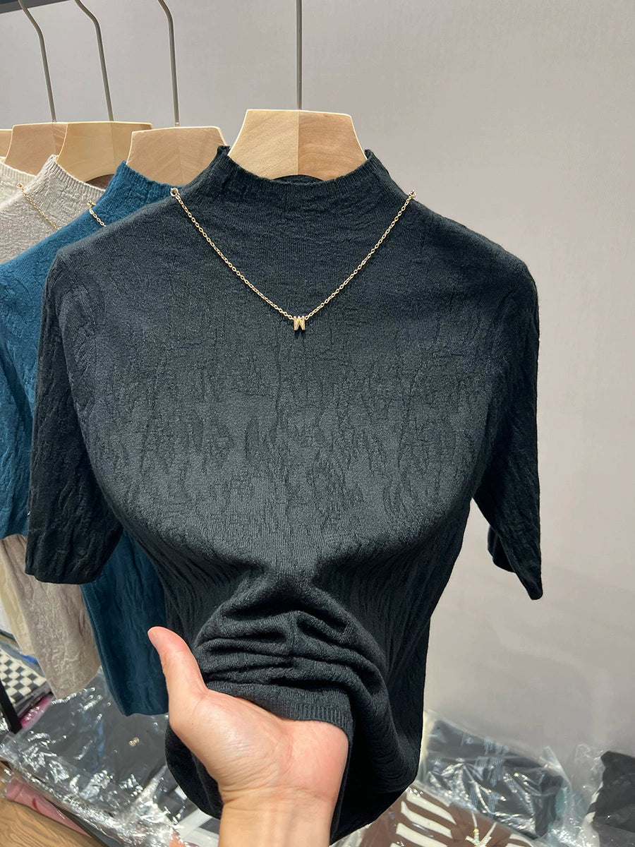 Women's Mock Neck Cropped Sweater Knit Pullover Top for Fall Winter Spring Travel Office Everyday Date Night