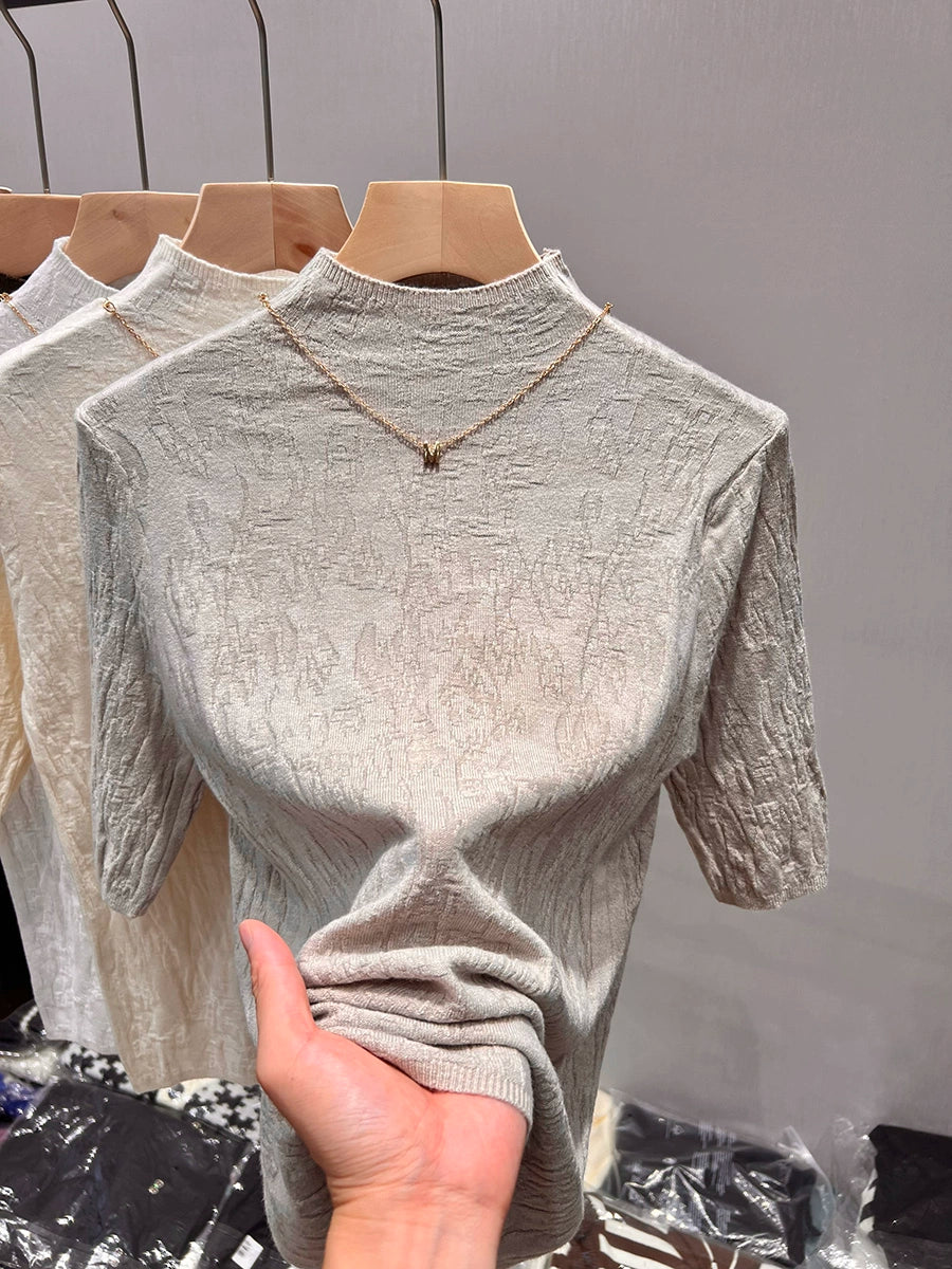 Women's Mock Neck Cropped Sweater Knit Pullover Top for Fall Winter Spring Travel Office Everyday Date Night