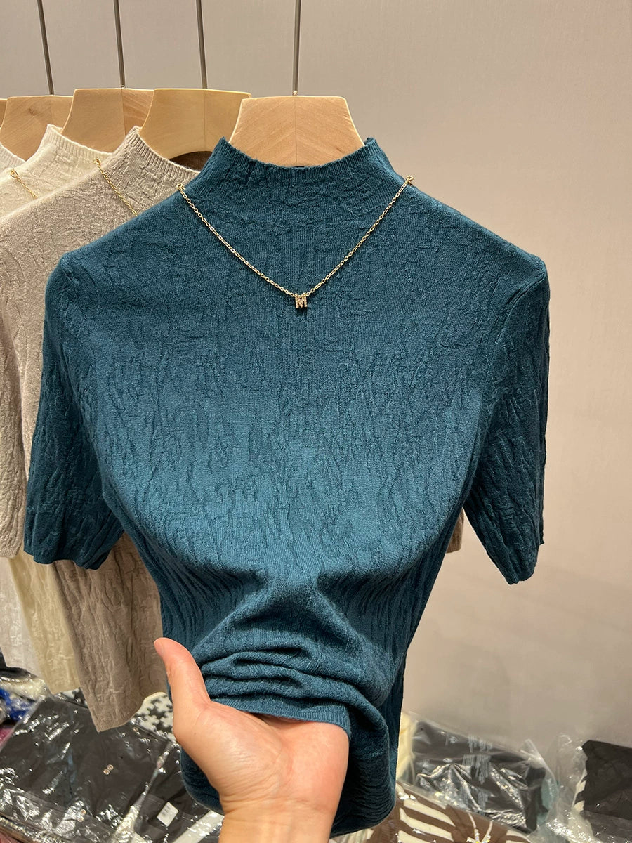Women's Mock Neck Cropped Sweater Knit Pullover Top for Fall Winter Spring Travel Office Everyday Date Night