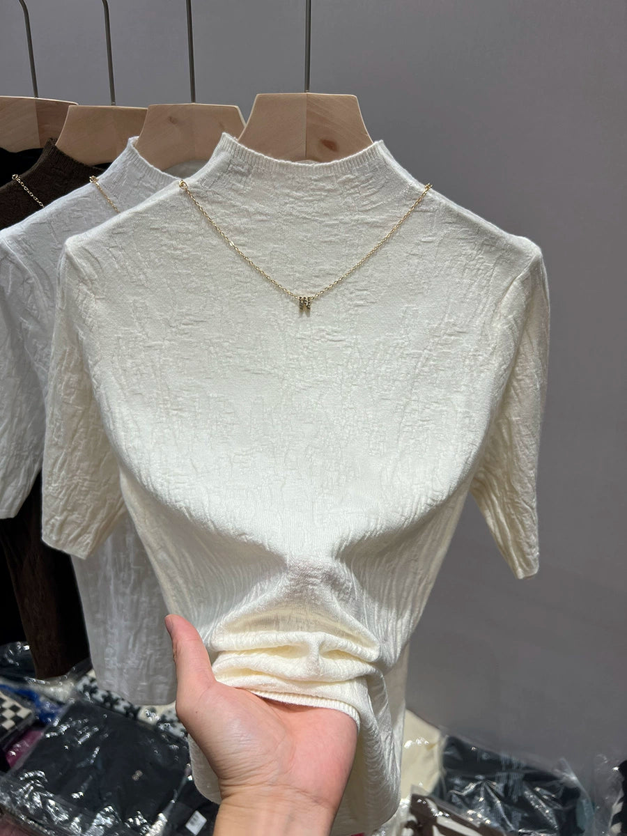 Women's Mock Neck Cropped Sweater Knit Pullover Top for Fall Winter Spring Travel Office Everyday Date Night