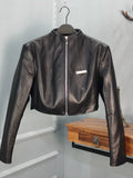 Women's Streetwear Sweet-Cool Fall Winter Mandarin Collar High-Waist Leather Zip Jacket Casual Coat for Cold Weather Travel Outdoor Holiday
