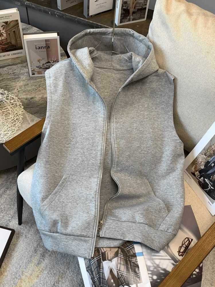 Women's Vest Sleeveless Plus Size Oversized Zip Hoodie Sweatshirt for Casual Streetwear Fall Travel and Weekend Everyday Date Night