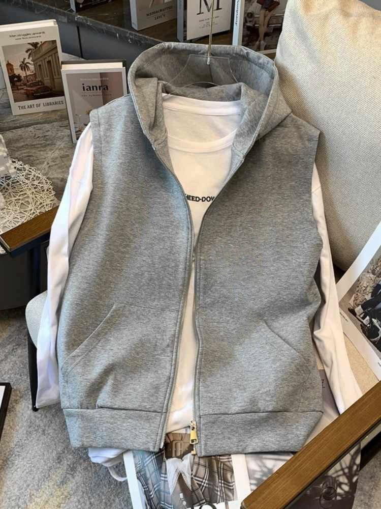 Women's Vest Sleeveless Plus Size Oversized Zip Hoodie Sweatshirt for Casual Streetwear Fall Travel and Weekend Everyday Date Night