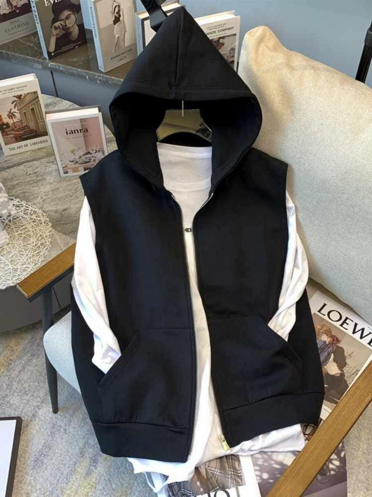 Women's Vest Sleeveless Plus Size Oversized Zip Hoodie Sweatshirt for Casual Streetwear Fall Travel and Weekend Everyday Date Night