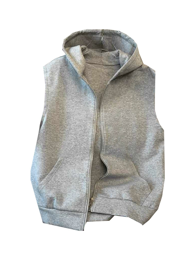 Women's Vest Sleeveless Plus Size Oversized Zip Hoodie Sweatshirt for Casual Streetwear Fall Travel and Weekend Everyday Date Night