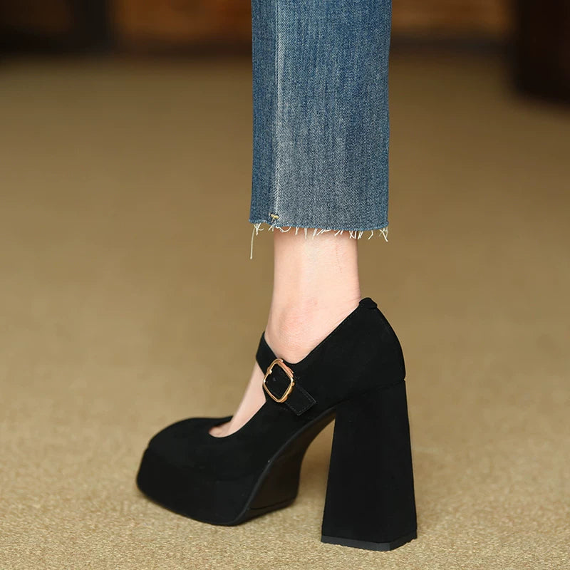 Women's Platform Square Toe Block Heel High Heel Pumps Closed-Toe Dress Heels Wedding Guest Cocktail Party