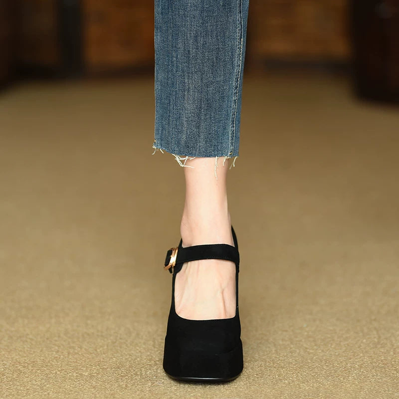 Women's Platform Square Toe Block Heel High Heel Pumps Closed-Toe Dress Heels Wedding Guest Cocktail Party