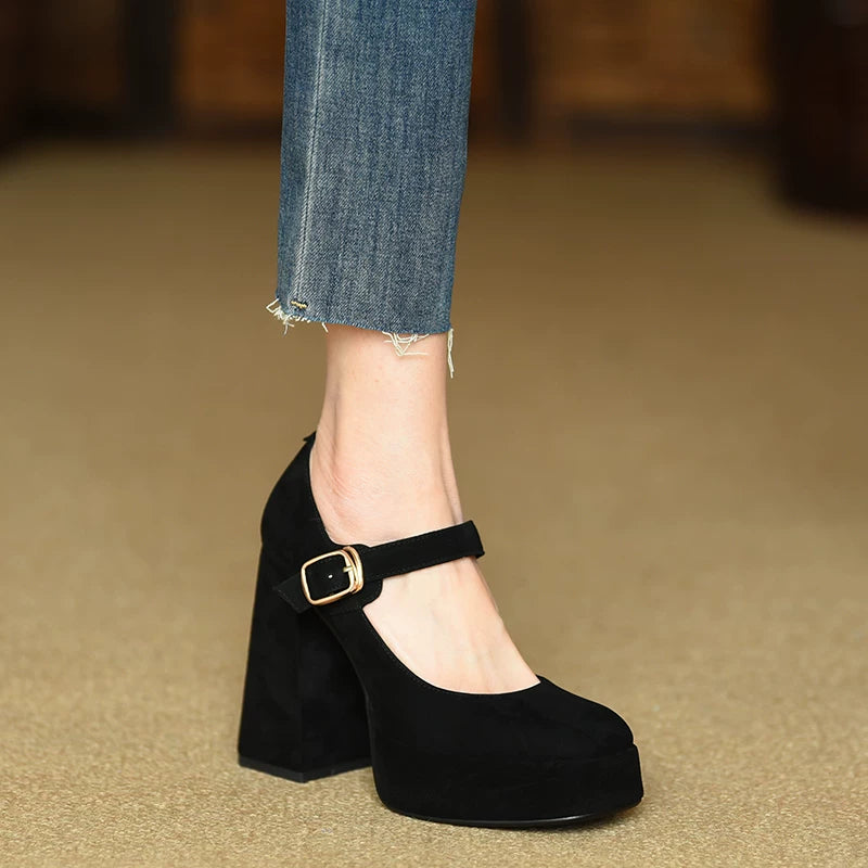 Women's Platform Square Toe Block Heel High Heel Pumps Closed-Toe Dress Heels Wedding Guest Cocktail Party