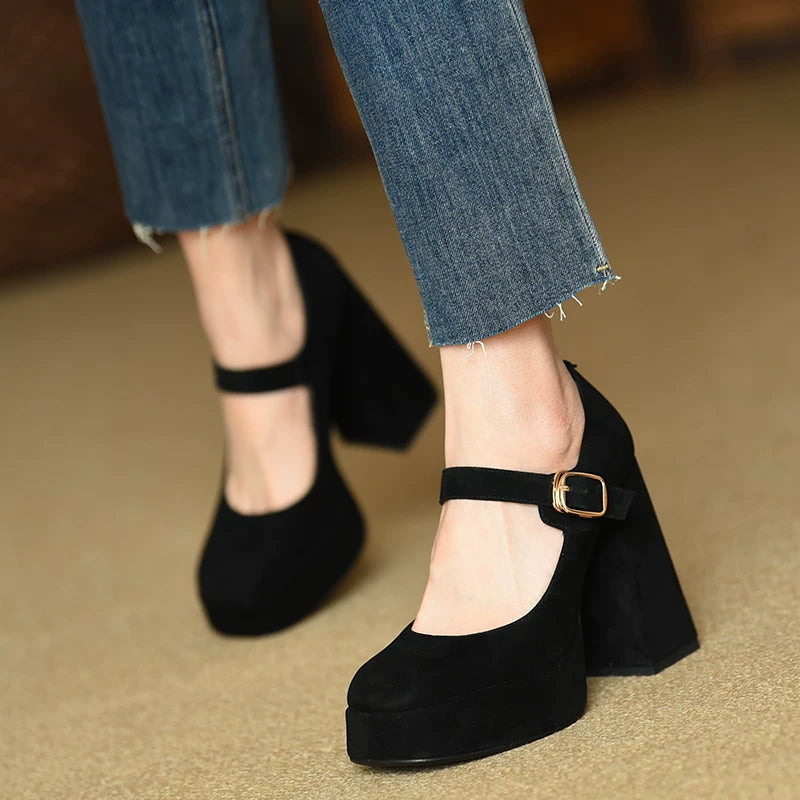 Women's Platform Square Toe Block Heel High Heel Pumps Closed-Toe Dress Heels Wedding Guest Cocktail Party