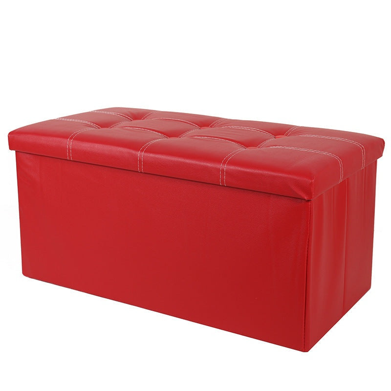 Foldable PU Leather Storage Ottoman Bench | Button Tufted Footrest Shoe Chest, Rectangular Cube Storage Stool for Entryway Bedroom Living Room