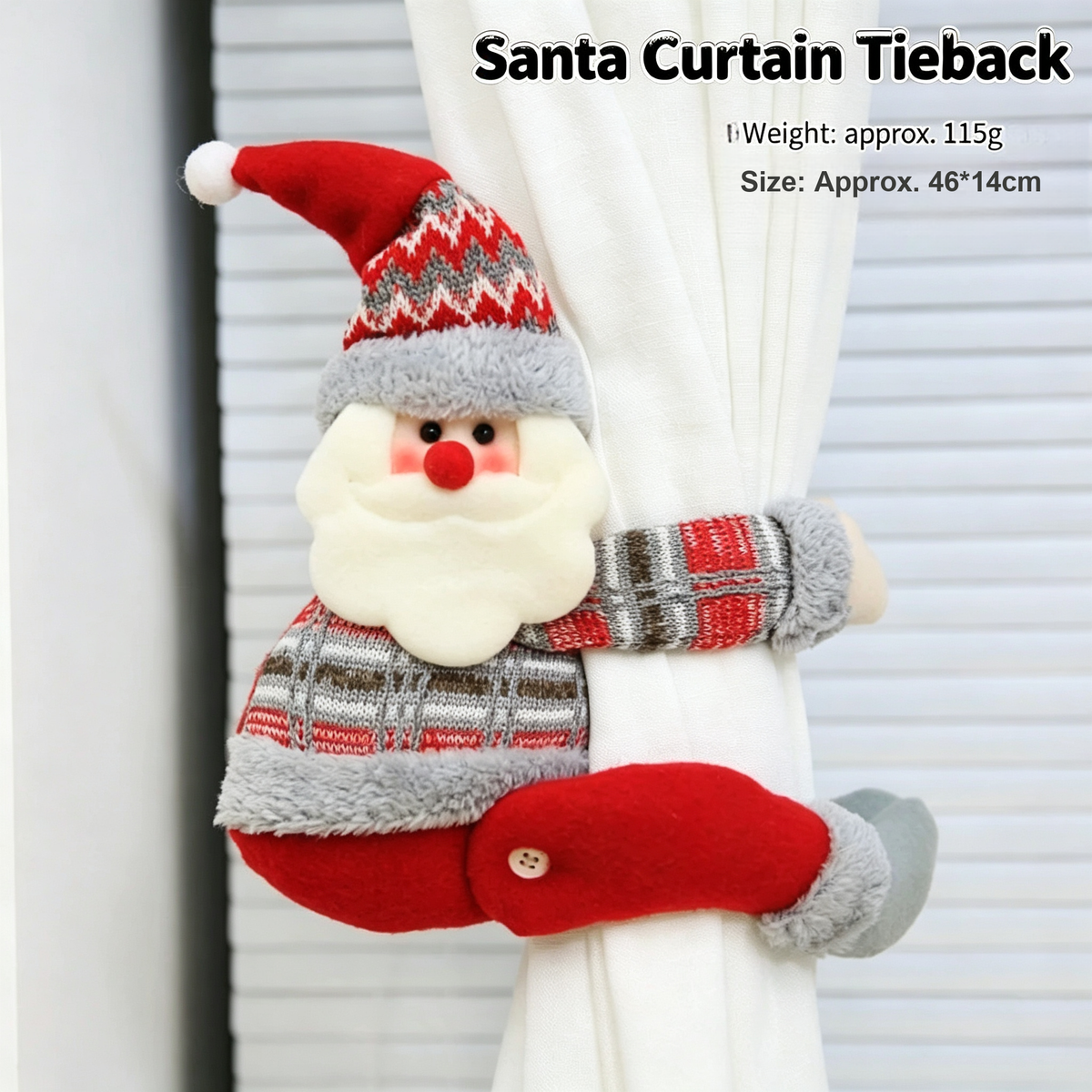 Christmas Character Curtain Tieback, Festive Holiday Window and Drape Decoration for Home