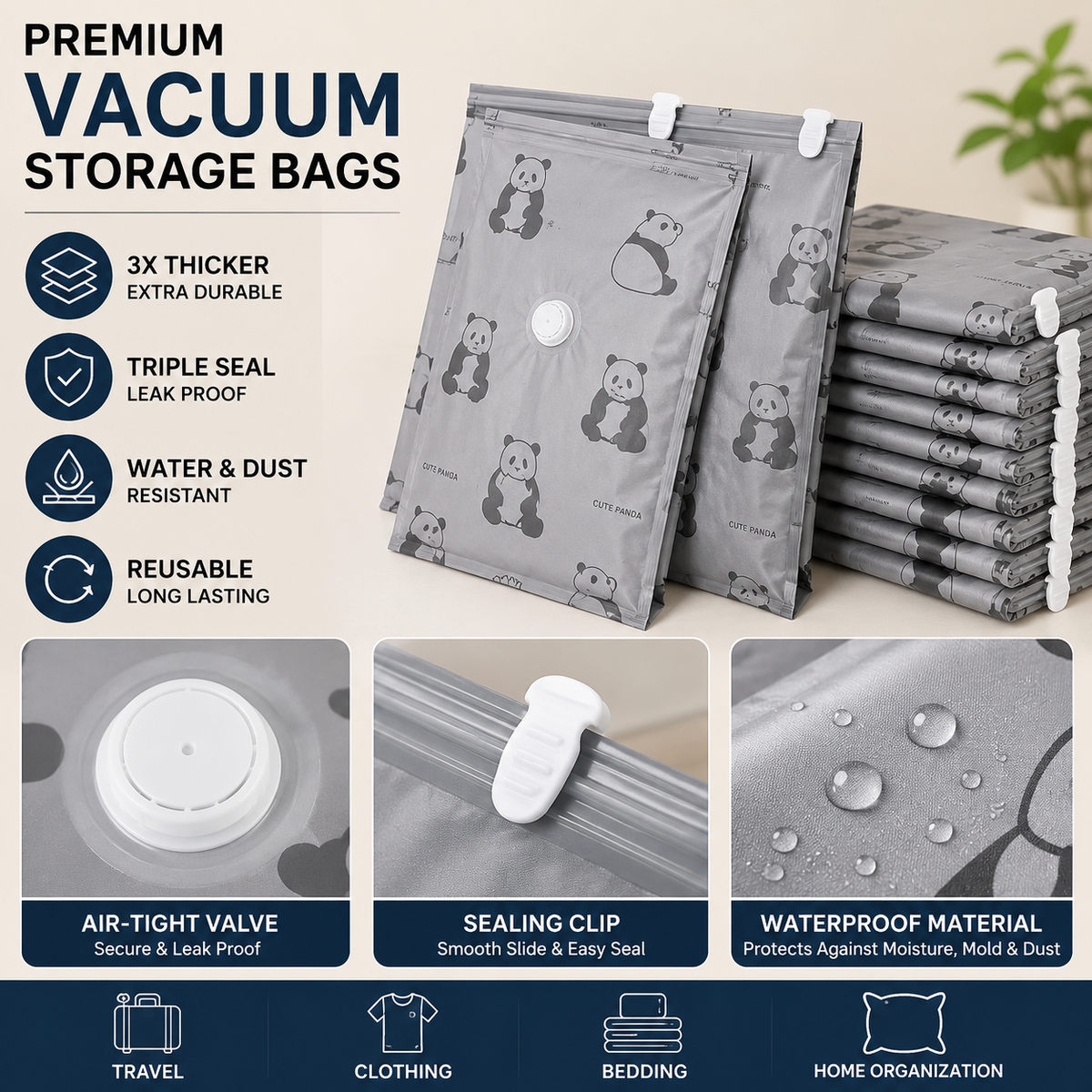Thick Oxford Fabric Vacuum Storage Bags, Reusable Space‑Saver Bags for Clothes, Quilts & Bedding, Dust‑Proof Moisture‑Proof Vacuum Seal Bags