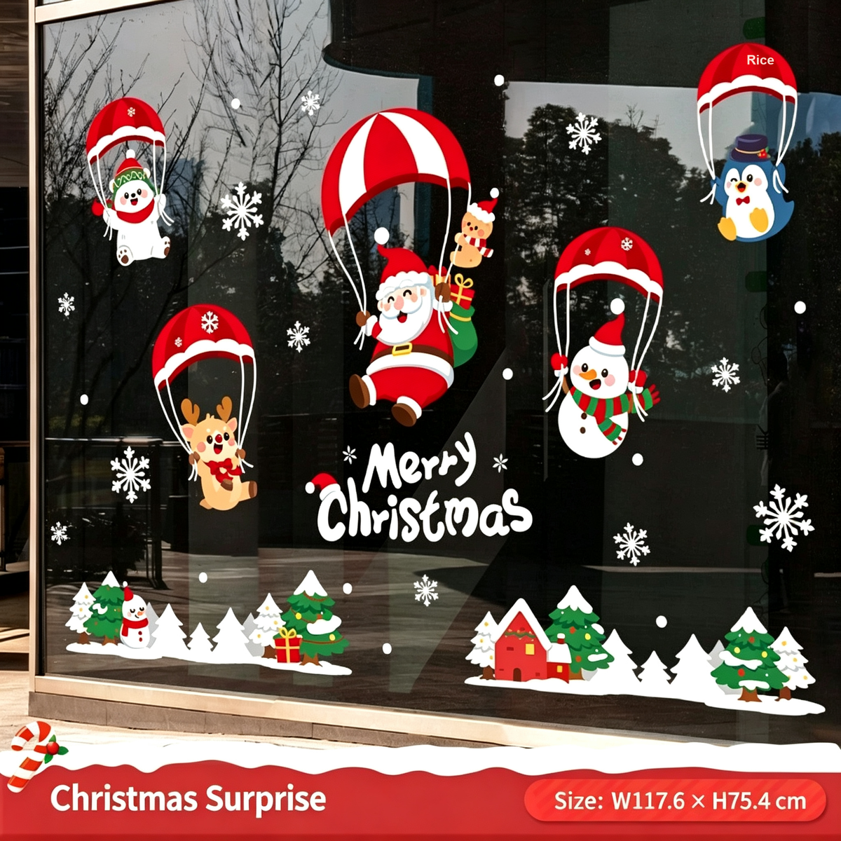 Christmas Static Cling Window Stickers, Removable Holiday Glass Decoration for Storefront and Home