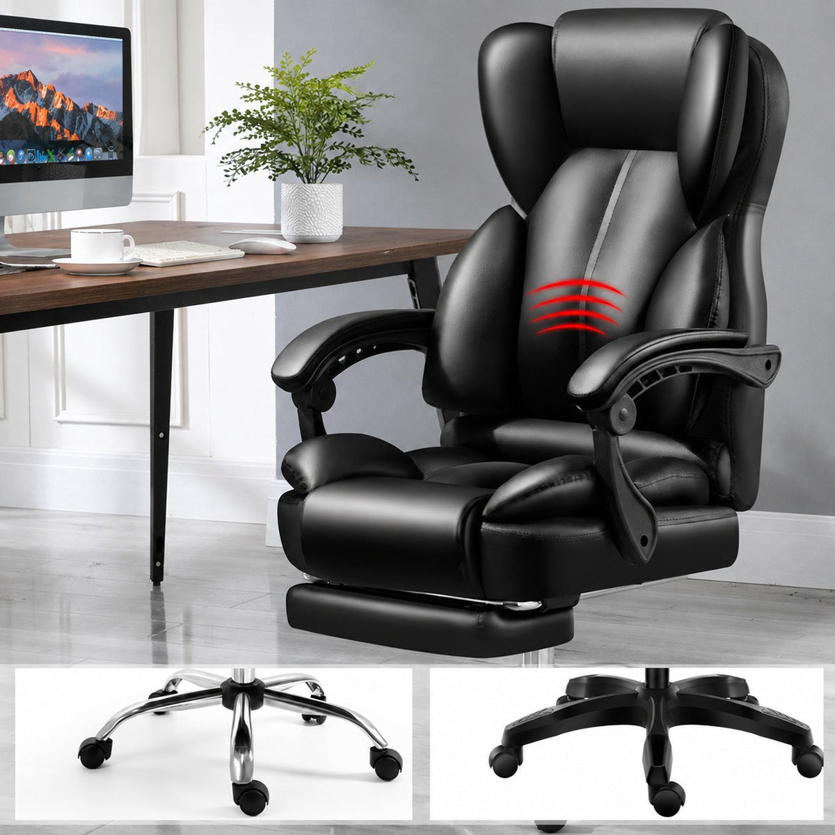 JY Reclining Massage Executive Chair with Footrest Executive Office Chair for Home Office Study Desk and Long Sitting Sessions