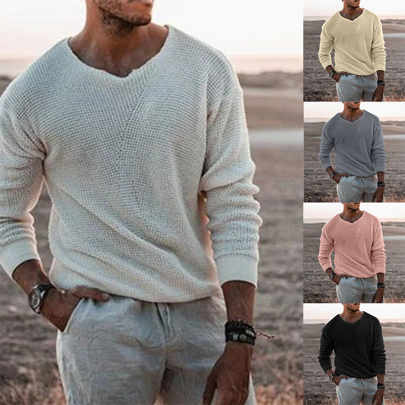 Men's V-Neck Plus Size Oversized Long Sleeve Casual Sweater Knit Pullover Top Office