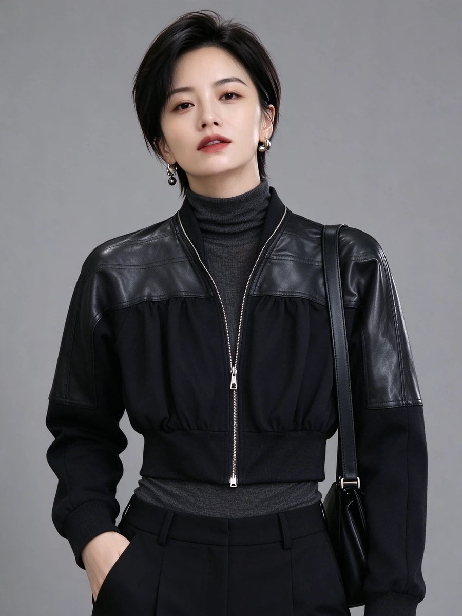 Women's Fall Winter Leather Cropped Jacket Casual Coat for Cold Weather Travel Spring Outdoor Holiday
