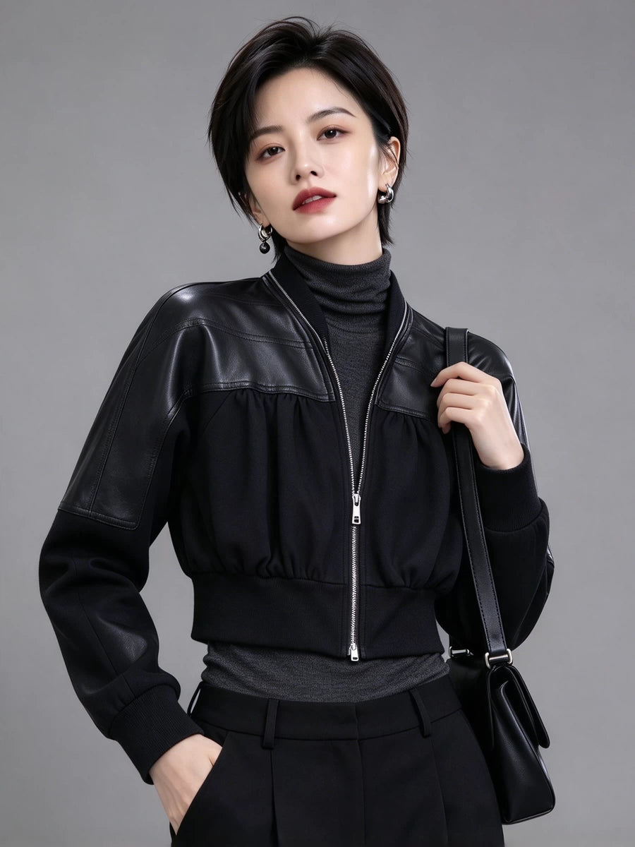 Women's Fall Winter Leather Cropped Jacket Casual Coat for Cold Weather Travel Spring Outdoor Holiday
