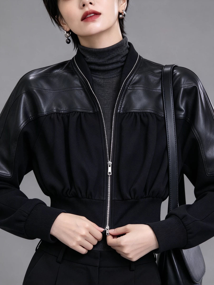 Women's Fall Winter Leather Cropped Jacket Casual Coat for Cold Weather Travel Spring Outdoor Holiday