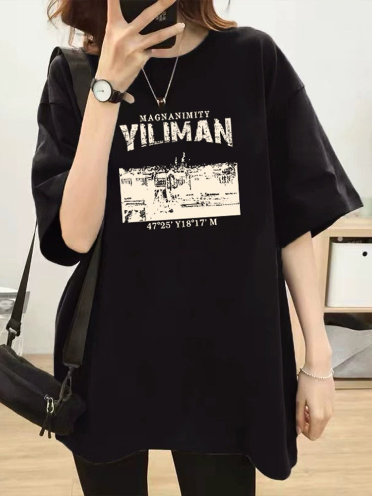 Women's Summer Longline Plus Size Oversized Midi Cropped T-Shirt Casual Tee for Date Night Streetwear Everyday Wear Spring Summer Weekend