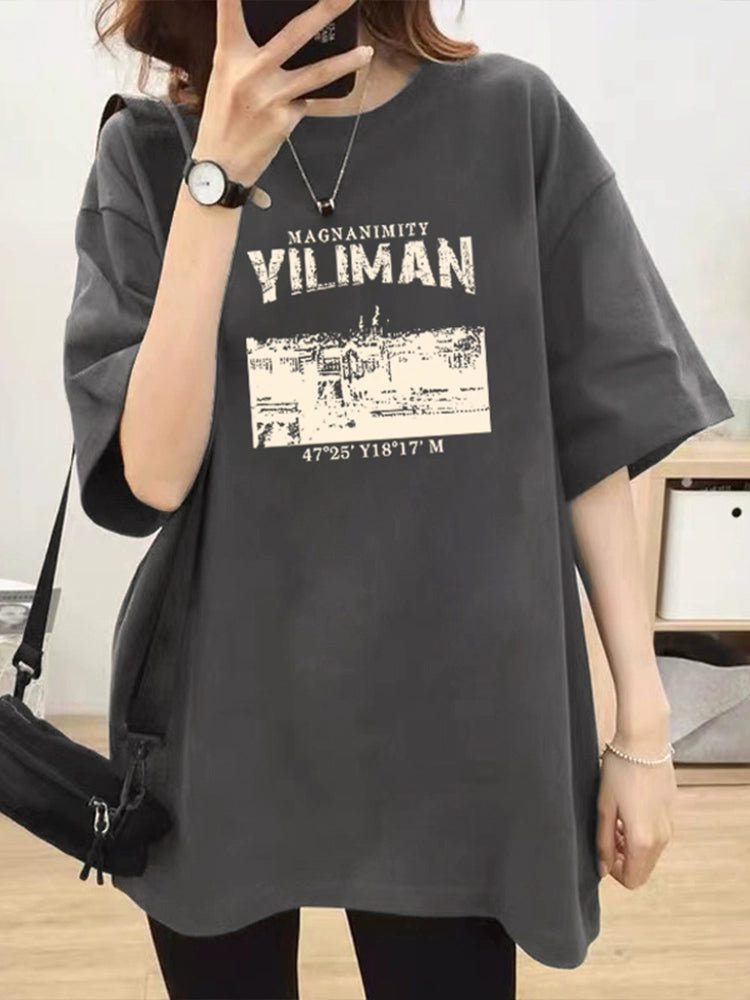 Women's Summer Longline Plus Size Oversized Midi Cropped T-Shirt Casual Tee for Date Night Streetwear Everyday Wear Spring Summer Weekend