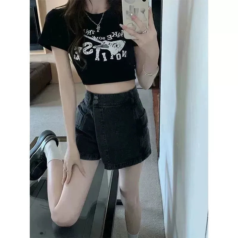 Women's Streetwear American-Style Waist-Defining Summer High-Waist Oversized Slim-Fit Retro Layered Hoodie Color-Block Sweatshirt Spring Fall Casual Streetwear