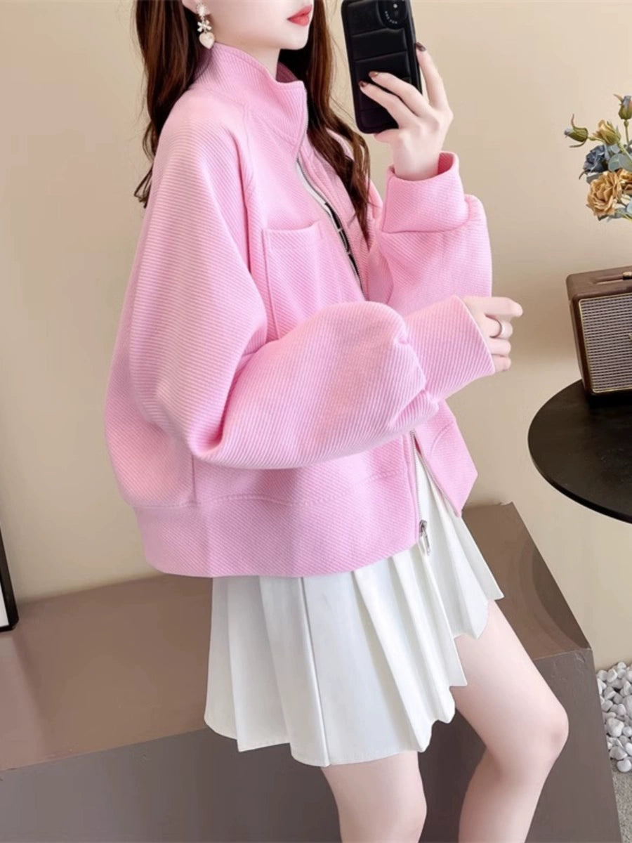Women's Grey Mandarin Collar Oversized Cropped Trench Coat for Fall Layering Travel Office Holiday