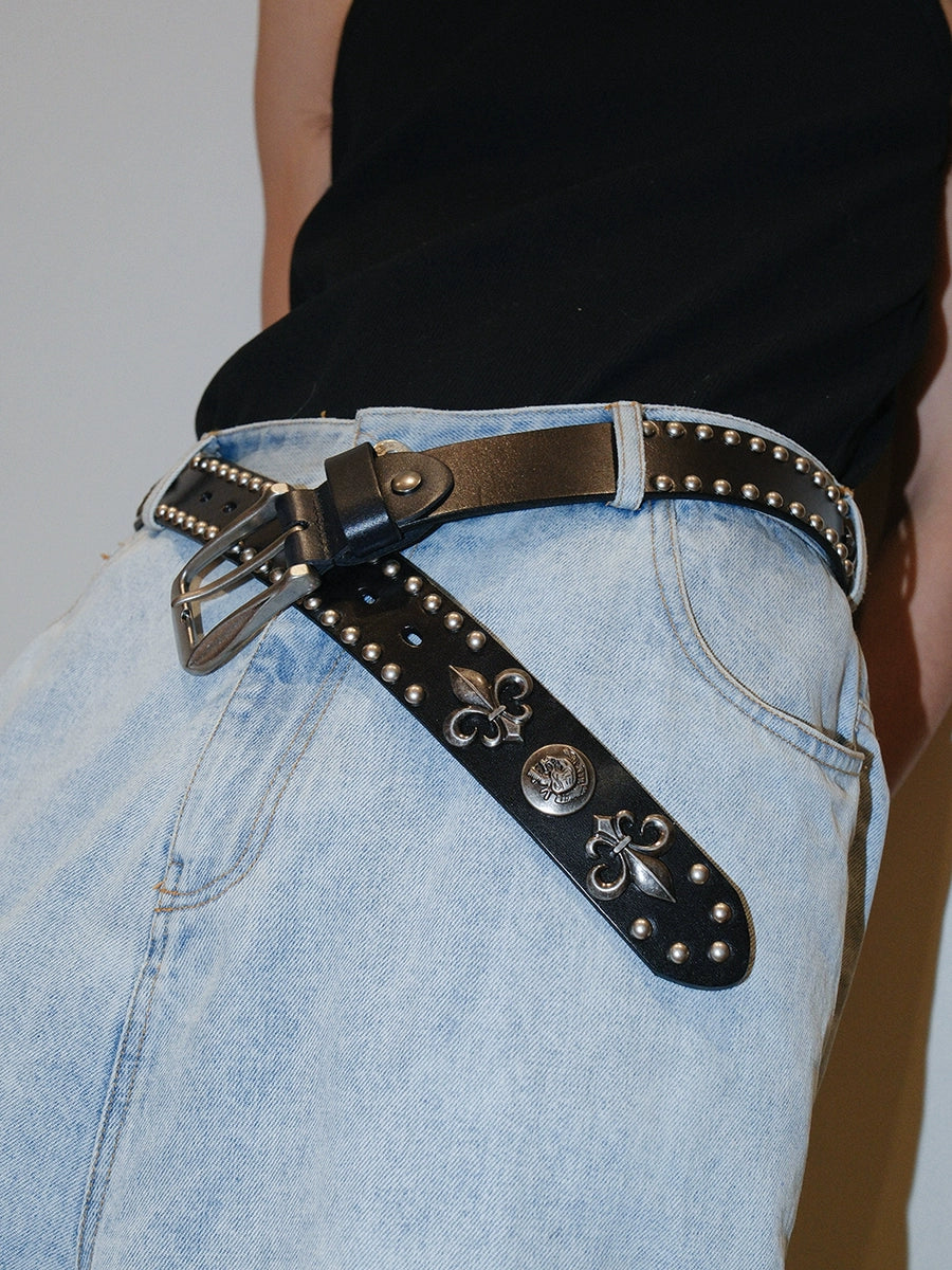 Women's Punk Rock Skull Studded Leather Dark Everyday Jeans Belt for Date Night Gift Party Designer Office Vacation