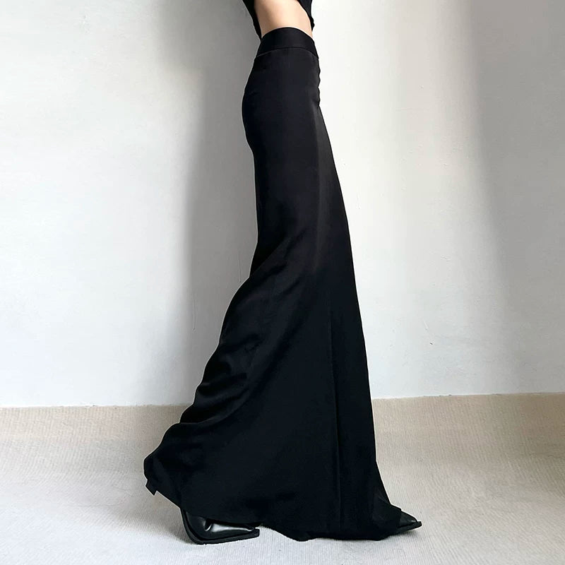 Women's Straight Black Longline Bodycon High-waist Slim-fit Skirt for Summer Outfits Office Weekend Slimming Everyday Date Night