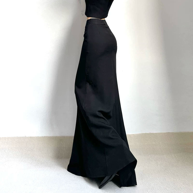 Women's Straight Black Longline Bodycon High-waist Slim-fit Skirt for Summer Outfits Office Weekend Slimming Everyday Date Night