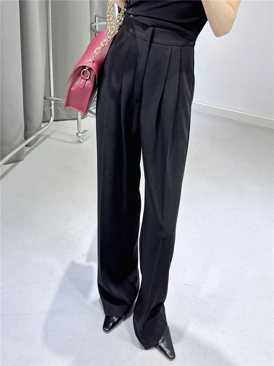 Women's Spring Summer Straight Pink Draped Workwear High-Waist Casual Wide-Leg Pants for Office Outfits Business Travel Comfort Weekend Everyday
