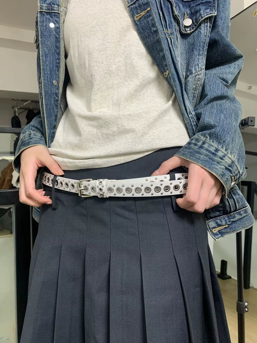 Women's Y2k Punk Pin Buckle Studded Metal No-hole Belt Waist Designer Versatile Everyday Wear