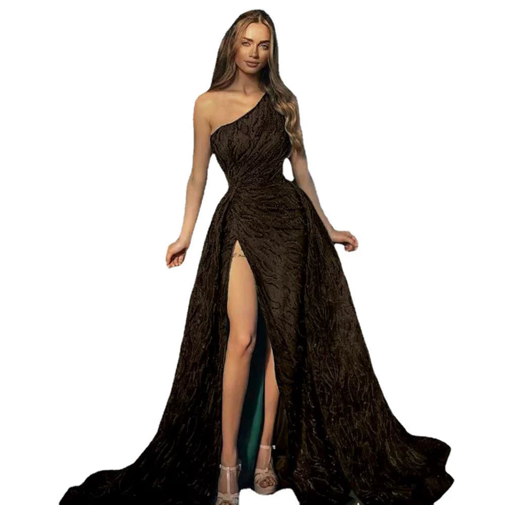Women's Slit Maxi Evening Dress Formal Midi Dress Black Tie Party Wedding Guest Cocktail