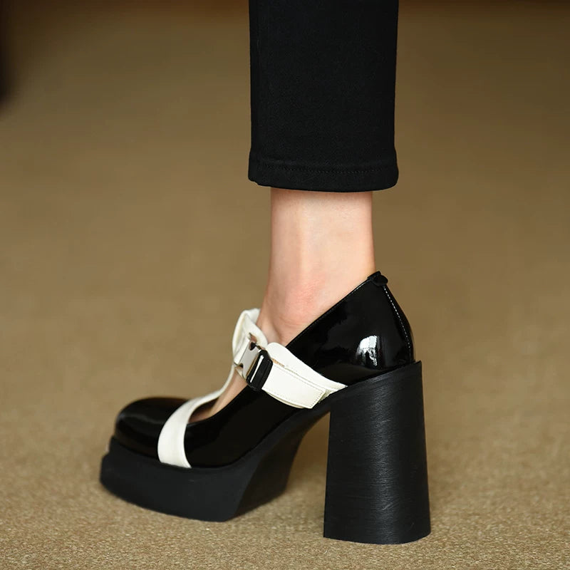 Women's Platform Patent Leather Block Heel High Heel Color-Block French-Inspired Pumps Closed-Toe Dress Heels Wedding Guest Cocktail Party