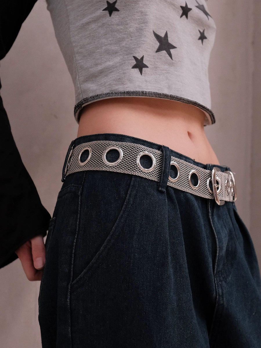 Women's Y2k Woven Metal Cutout No-hole Belt Everyday Jeans for Date Night Gift Party Designer Office Vacation