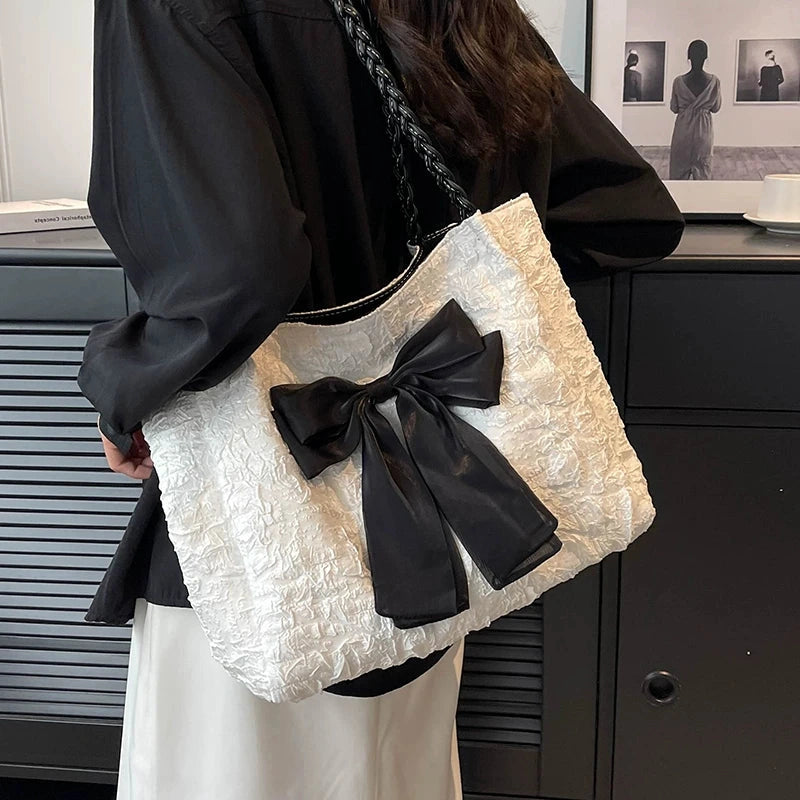 Women's Canvas Spring Summer Office Bow Workwear Tote Bag Shoulder Crossbody Purse Work Travel Everyday Purse