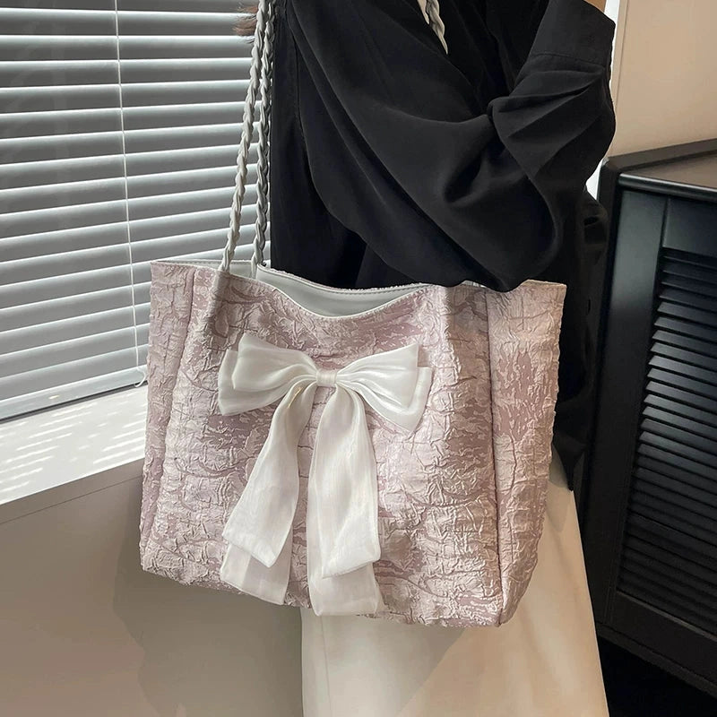 Women's Canvas Spring Summer Office Bow Workwear Tote Bag Shoulder Crossbody Purse Work Travel Everyday Purse