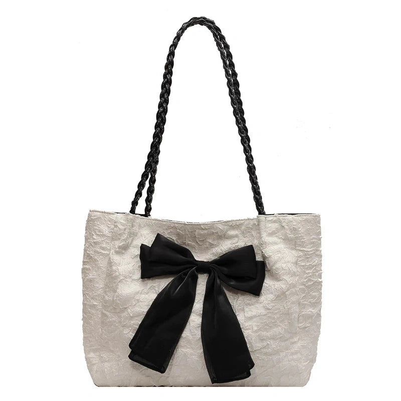 Women's Canvas Spring Summer Office Bow Workwear Tote Bag Shoulder Crossbody Purse Work Travel Everyday Purse