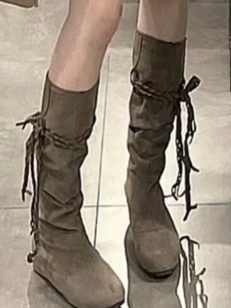 Women's Tassel Boho Hidden Lift Flat Tall Riding Boots for Fall Outfits Streetwear Winter Office and Weekend Everyday Wear