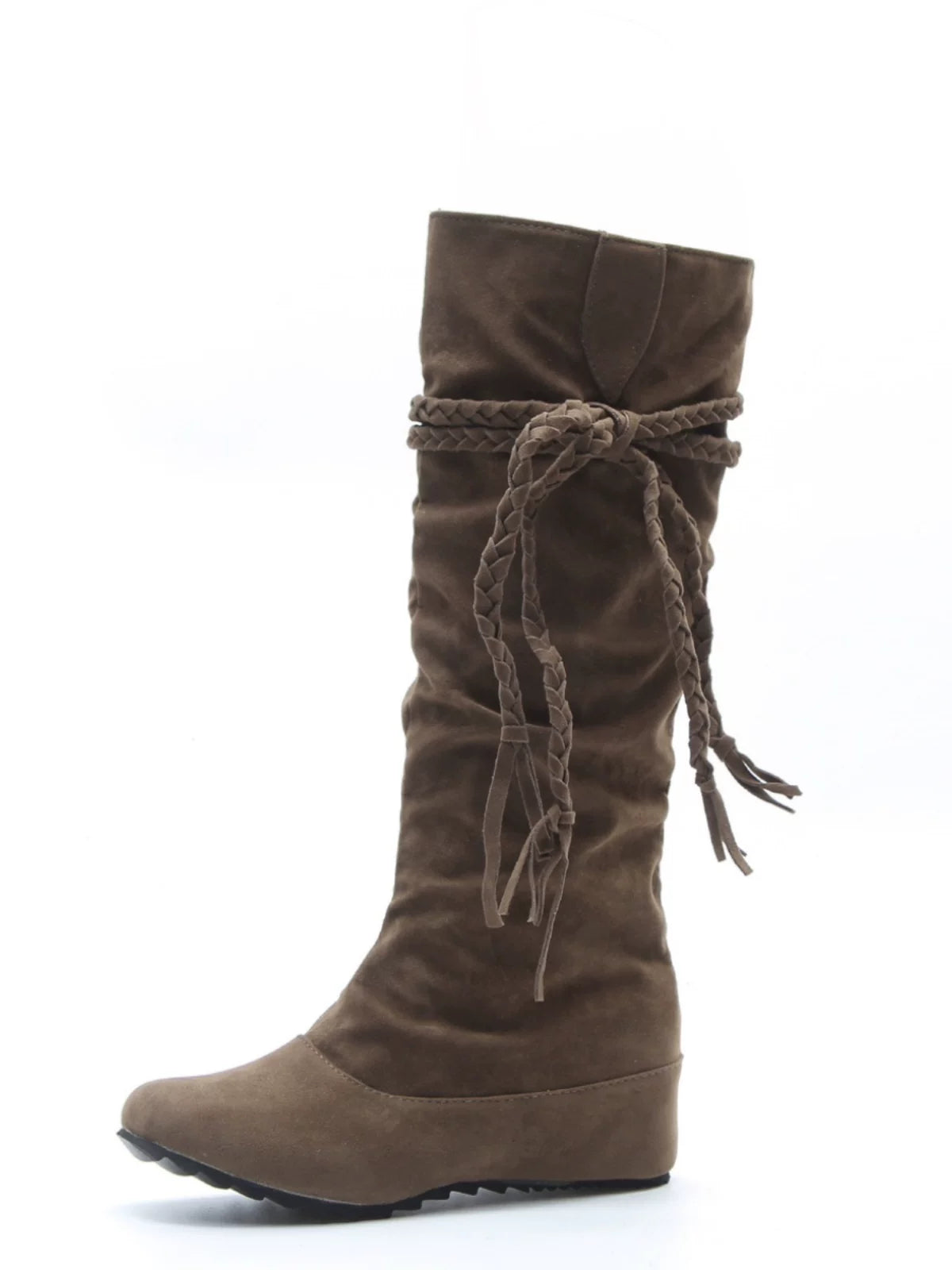 Women's Tassel Boho Hidden Lift Flat Tall Riding Boots for Fall Outfits Streetwear Winter Office and Weekend Everyday Wear