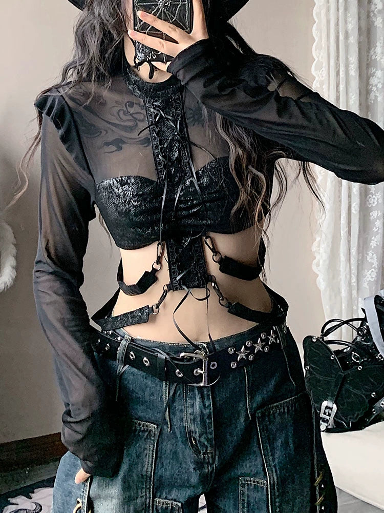 Women's Streetwear Breathable Mesh Top Fashion Blouse Shirt for Office Outfits Business Casual Weekend Everyday Date Night