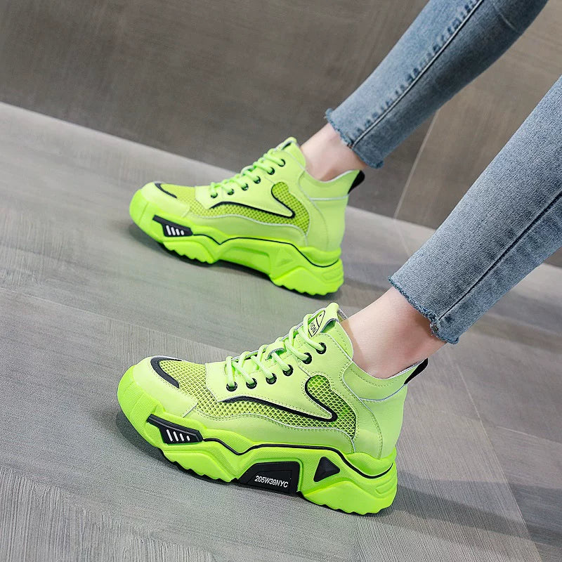 Chunky Sole Leather White Sneakers for Women
