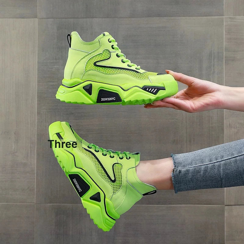Chunky Sole Leather White Sneakers for Women