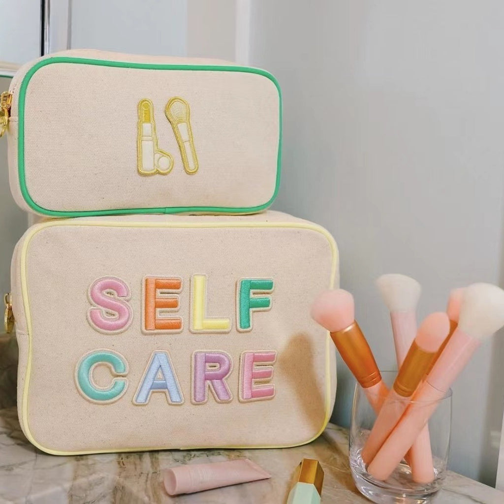 Large-Capacity Canvas Makeup Bag Travel Cosmetic Pouch Gift Everyday Toiletry Rolling Train Case