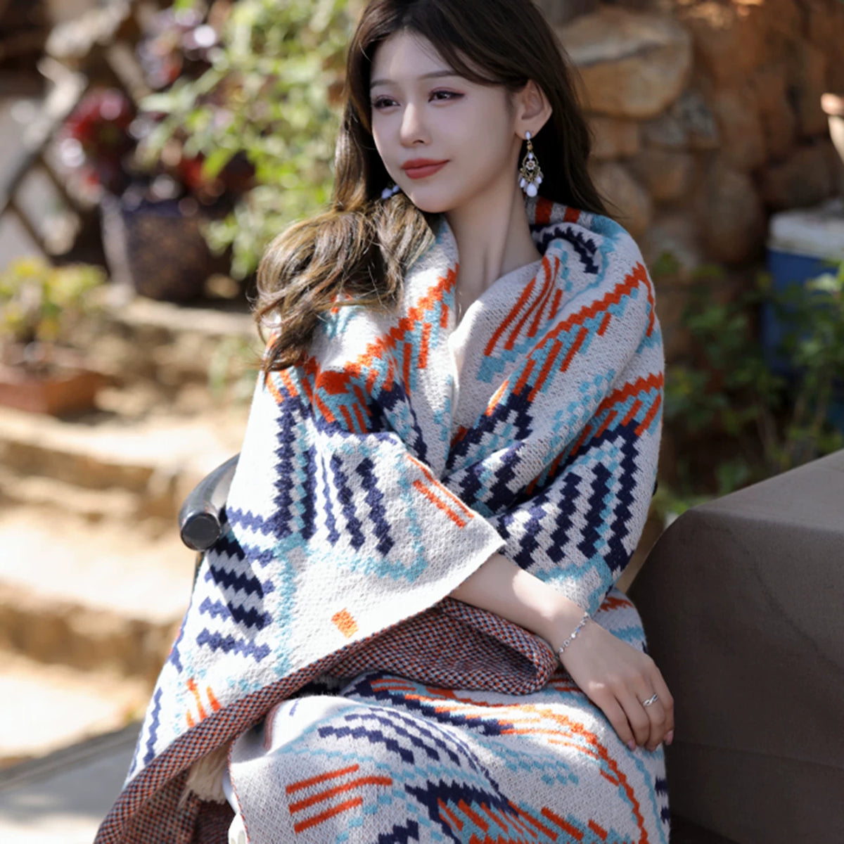 Women's Ethnic Knit Shawl for Office and Travel Evening Gift Everyday Wear Seasonal Look Holiday Gift