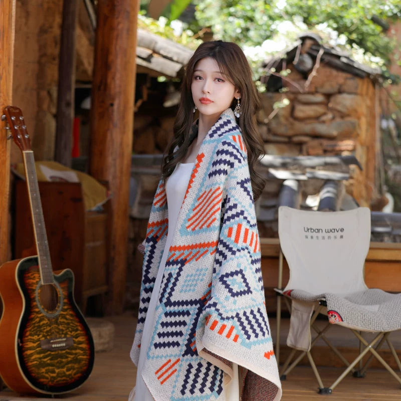 Women's Ethnic Knit Shawl for Office and Travel Evening Gift Everyday Wear Seasonal Look Holiday Gift