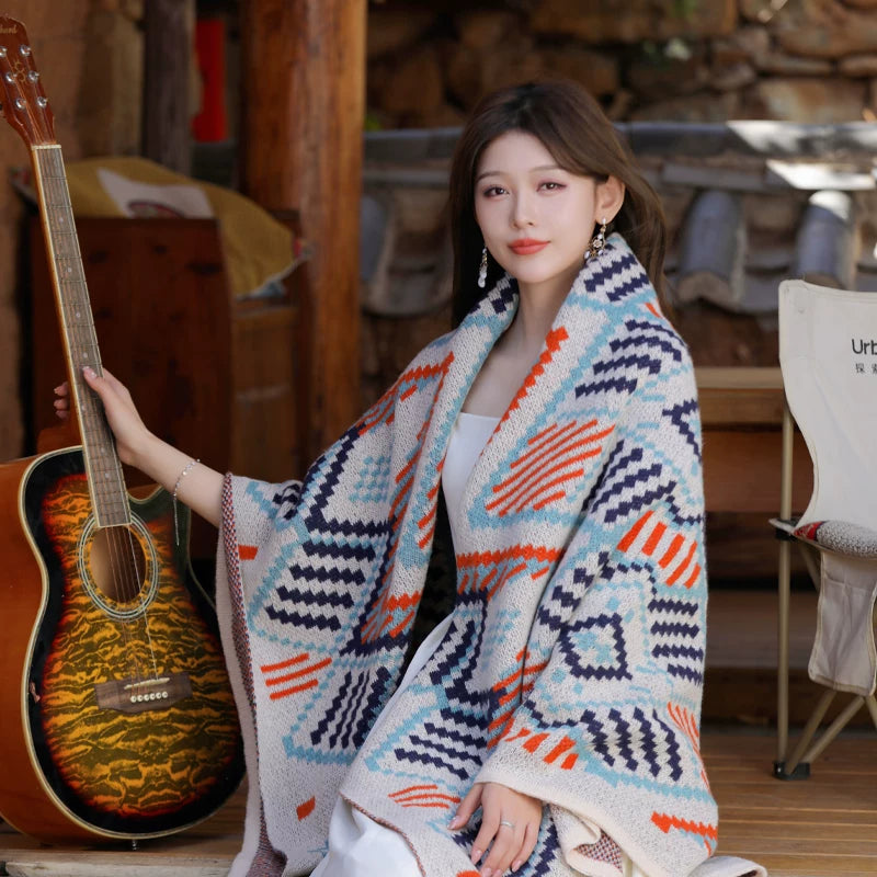 Women's Ethnic Knit Shawl for Office and Travel Evening Gift Everyday Wear Seasonal Look Holiday Gift