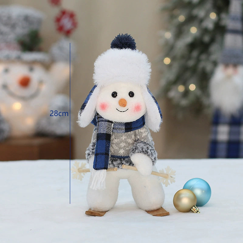Blue Skiing Snowman Swing Decor, Cute Holiday Tabletop Figurine for Shelf Fireplace and Gift Display