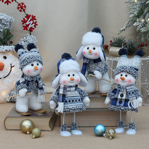 Blue Skiing Snowman Swing Decor, Cute Holiday Tabletop Figurine for Shelf Fireplace and Gift Display