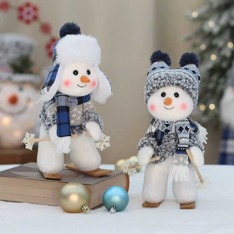 Blue Skiing Snowman Swing Decor, Cute Holiday Tabletop Figurine for Shelf Fireplace and Gift Display